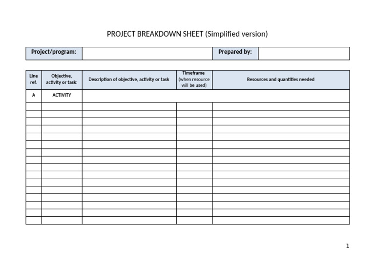 Simplified Project Breakdown Sheet | PDF
