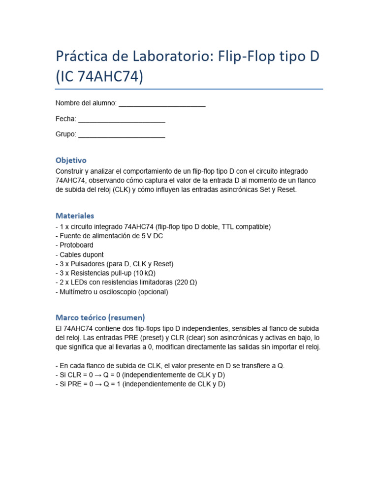 FlipflopD Practica5 U4 | PDF | Diseño electronico | Electricidad