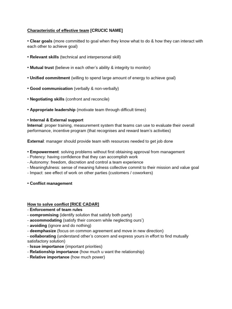 Characteristics of Effective Teams | PDF