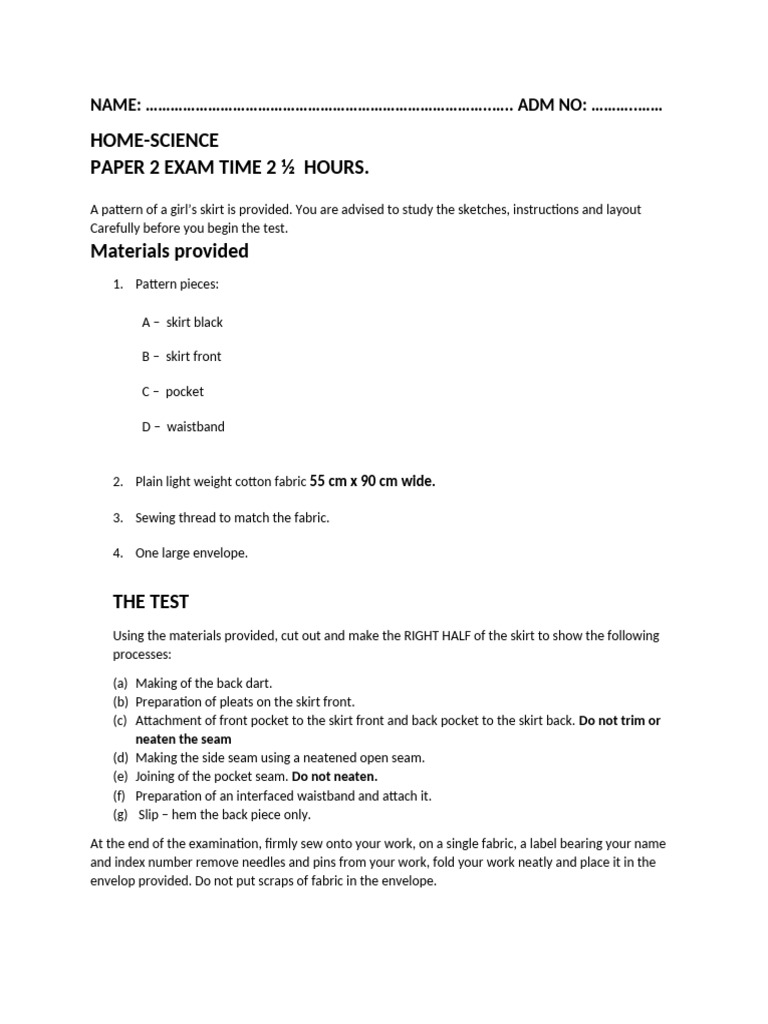 Home Science f3t3 Pp2 Qs | PDF