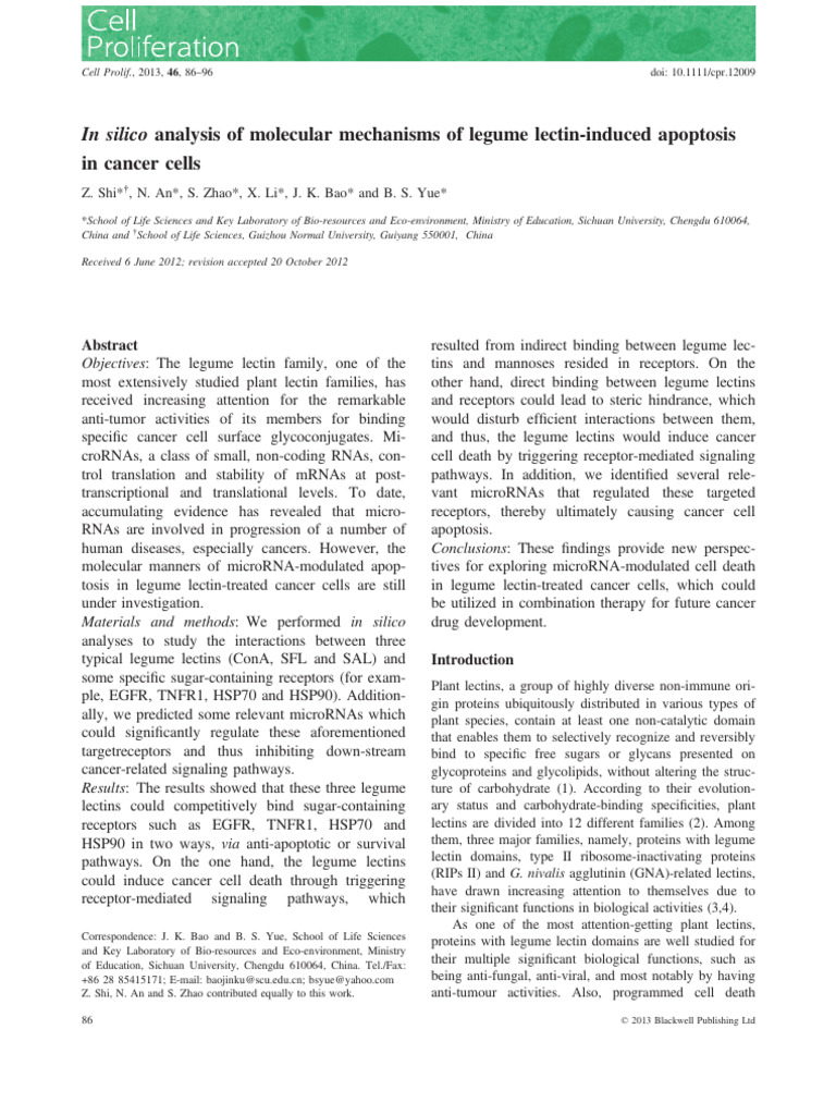 In Silico Analysis of Molecular Mechanisms of Legume Lectin | PDF ...