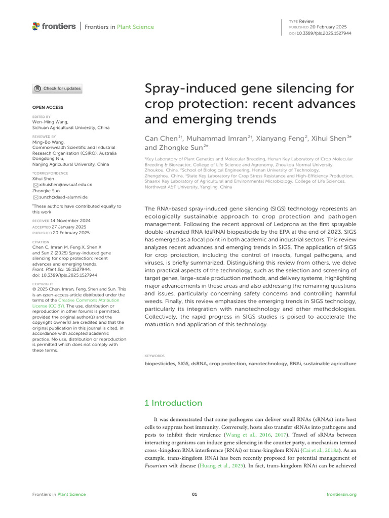 Advances in Spray-Induced Gene Silencing | PDF | Rna Interference ...
