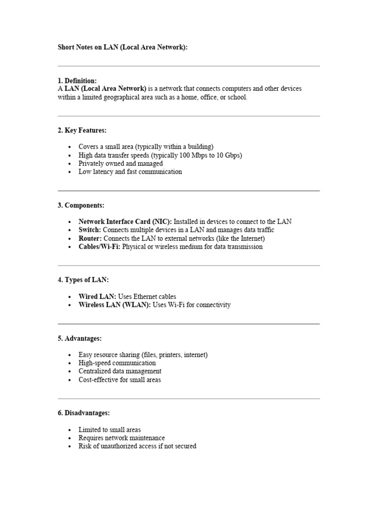 Notes On LAN (Local Area Network) | PDF