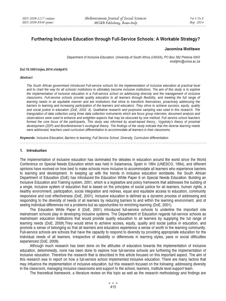 Inclusive Education in Full-Service Schools | PDF | Inclusion ...