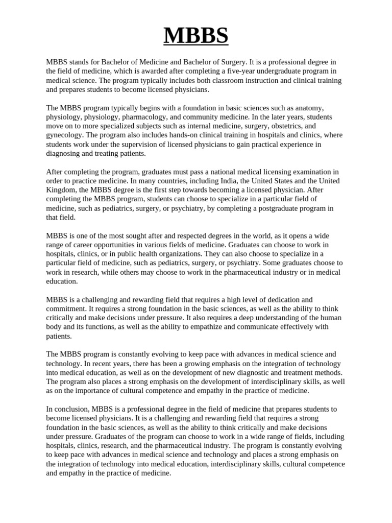 Understanding the MBBS Degree Program | PDF | Medicine | Empathy