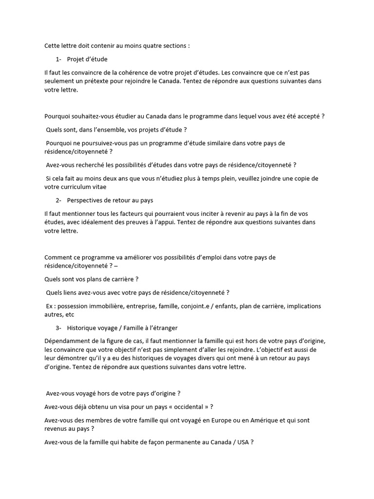 Lettre explicative pour IRCC | PDF