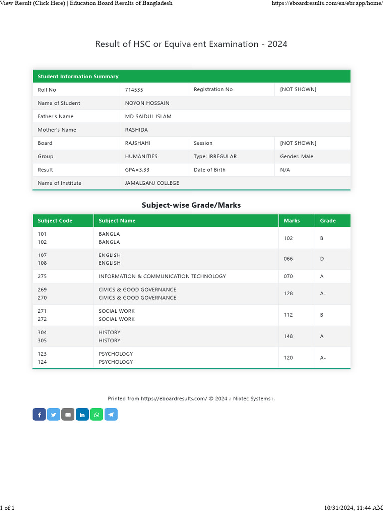 HSC 2024 Result and Grades Overview | PDF | Bangladesh