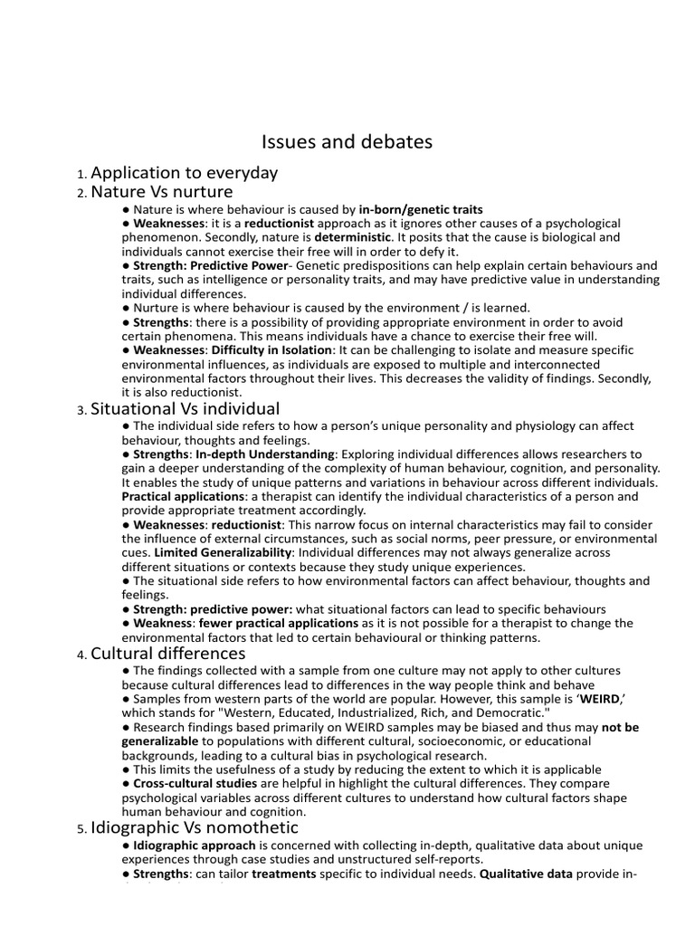 Key Psychological Debates Explained | PDF | Psychology | Validity ...