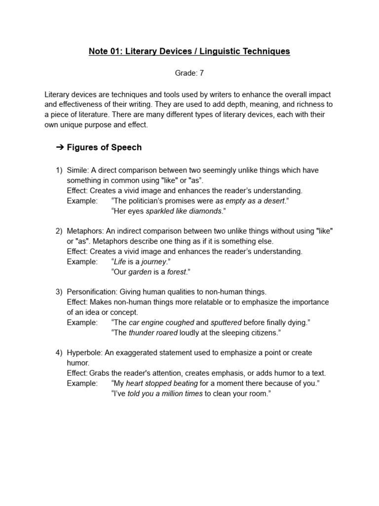 Literary Devices Explained for 7th Grade | PDF | Mental Image | Irony