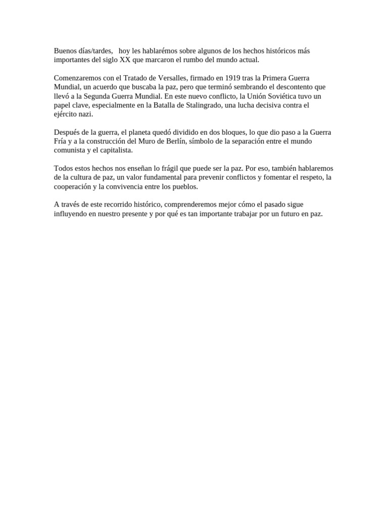 Hechos Clave del Siglo XX y la Paz | PDF