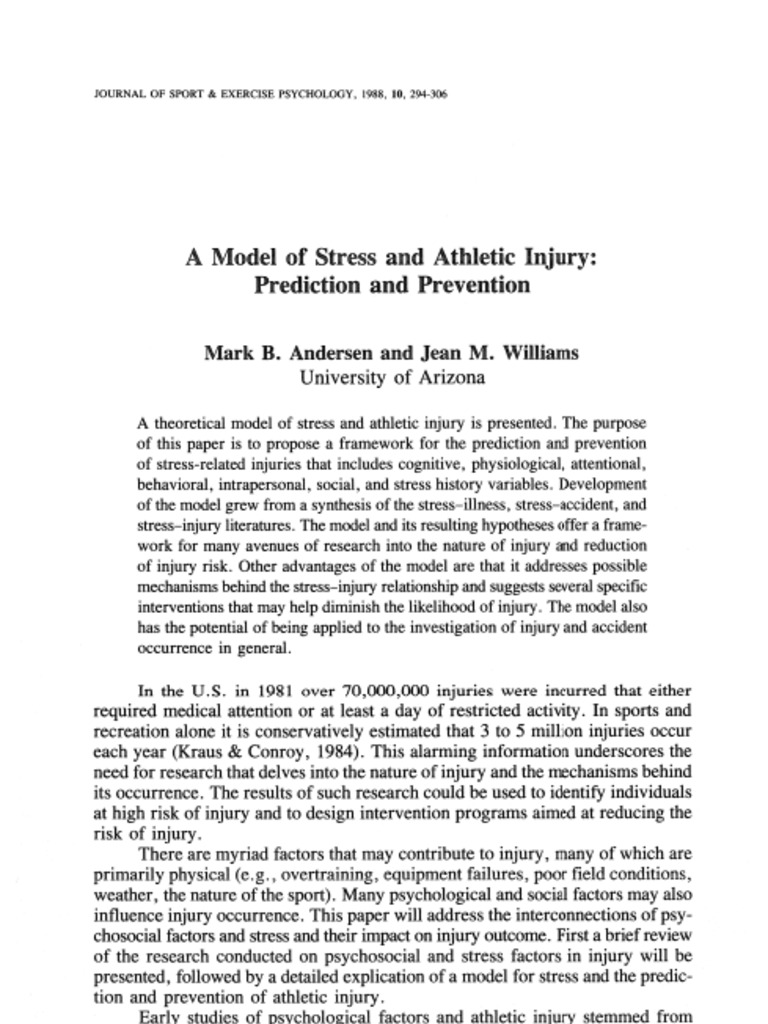 Stress and Athletic Injury Model | PDF | Social Support | Stress (Biology)