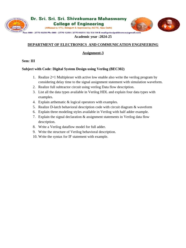 Verilog Digital System Design Assignment 2024 | PDF