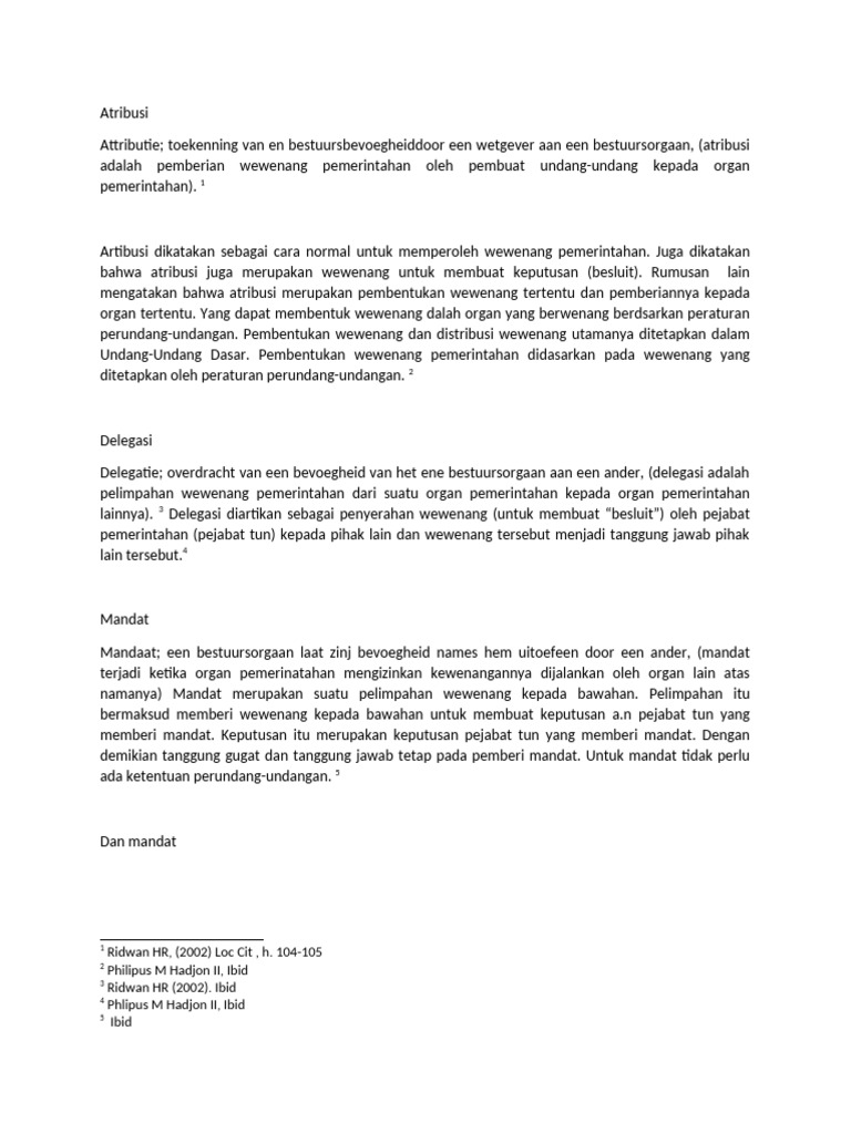 Atribusi, Delegasi, dan Mandat Pemerintahan | PDF