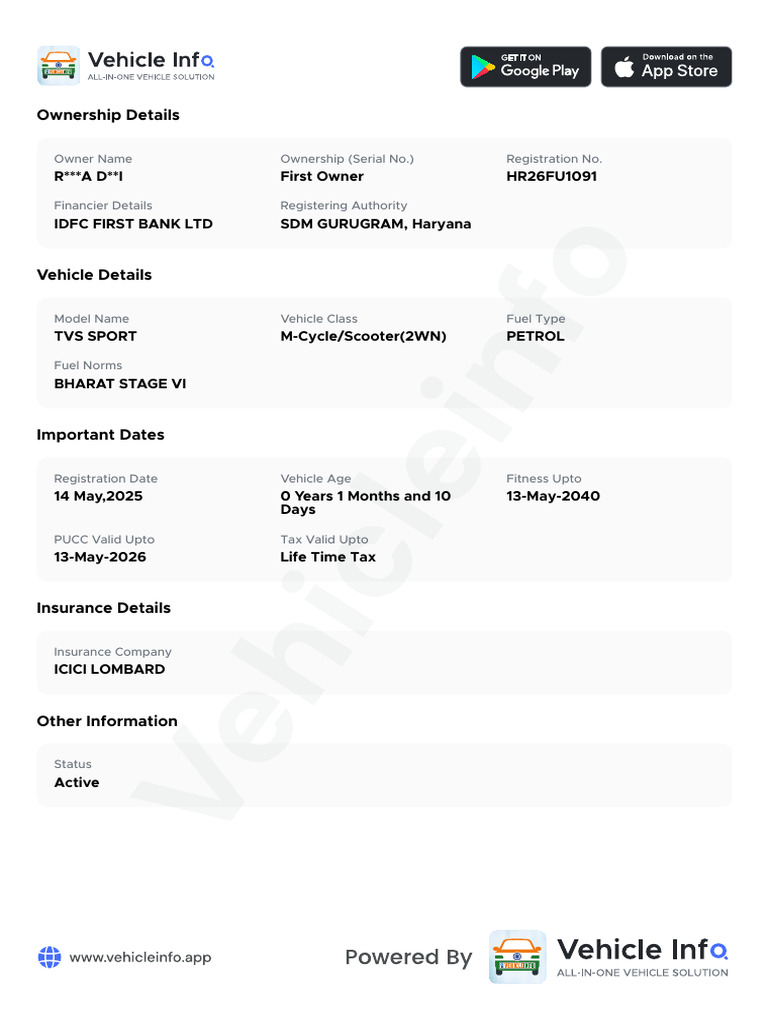 Vehicle Ownership and Details Report | PDF