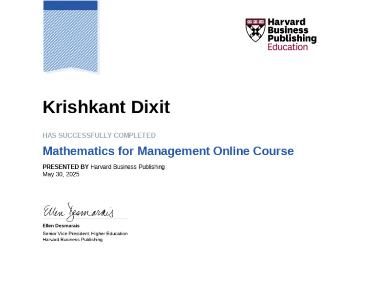 Mathematics for Management Course Completion | PDF