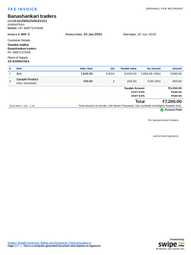 Invoice Banashankari Traders INV 2 | PDF