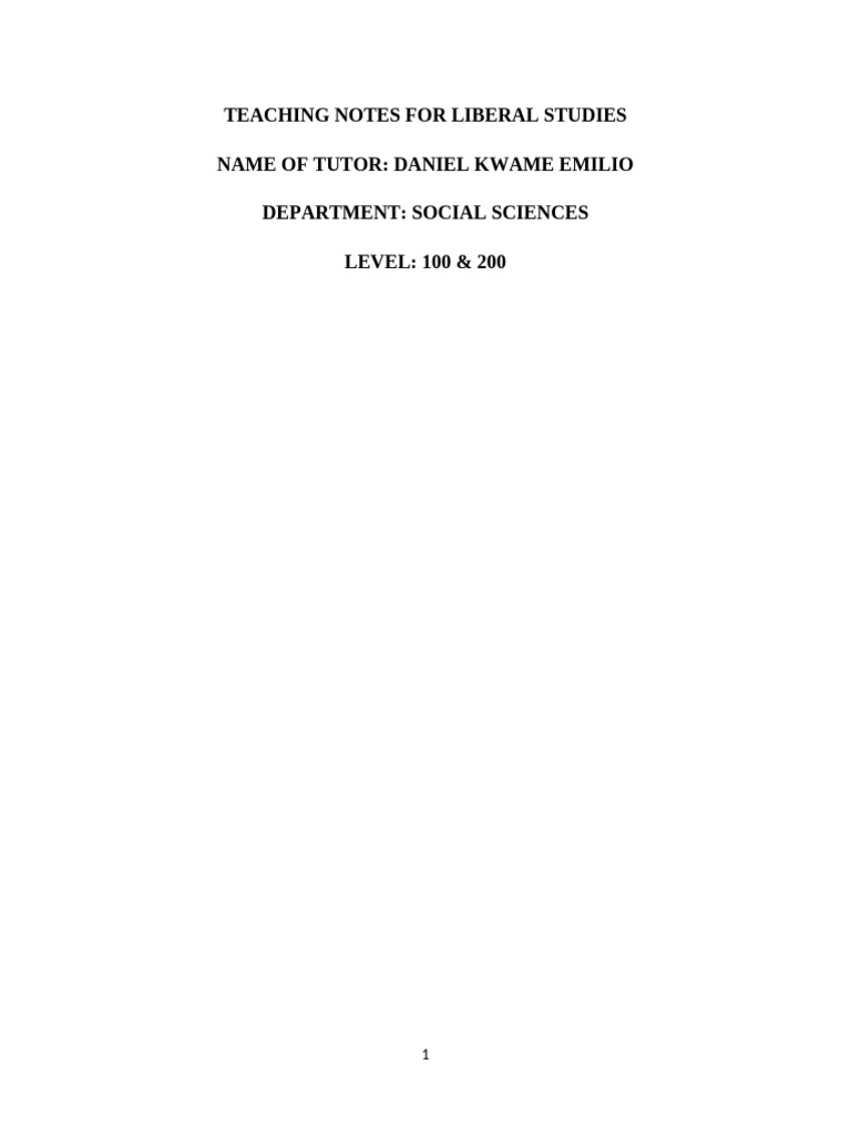 Teaching Notes For Liberal Studies | PDF | Gender Studies | Gender
