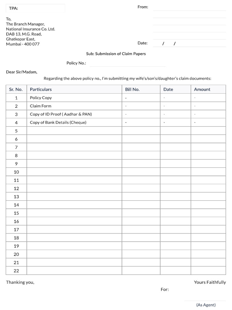 Insurance Claim Form Template | PDF