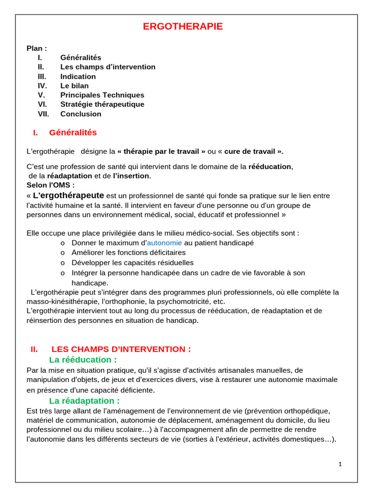 Ergothérapie : Autonomie et Réhabilitation | PDF | Ergothérapie ...