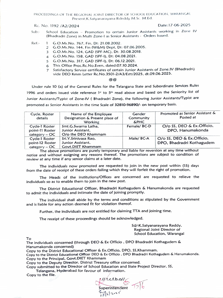 Promotion of Zone - IV Senior Assistant | PDF