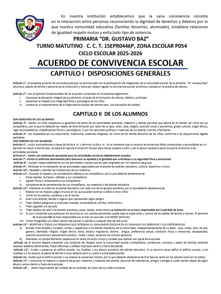 Acuerdo de Convivencia Escolar 2025 | PDF | Escuelas | Disciplinas