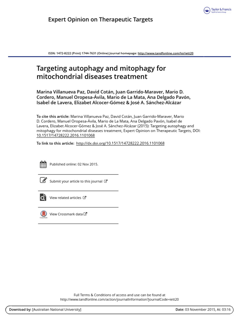 Targeting Autophagy and Mitophagy - 2015 | PDF | Mitochondrion | Autophagy