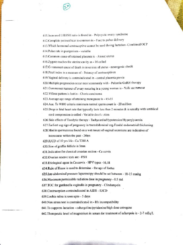 Gynecology & Obstetrics One Liner | PDF