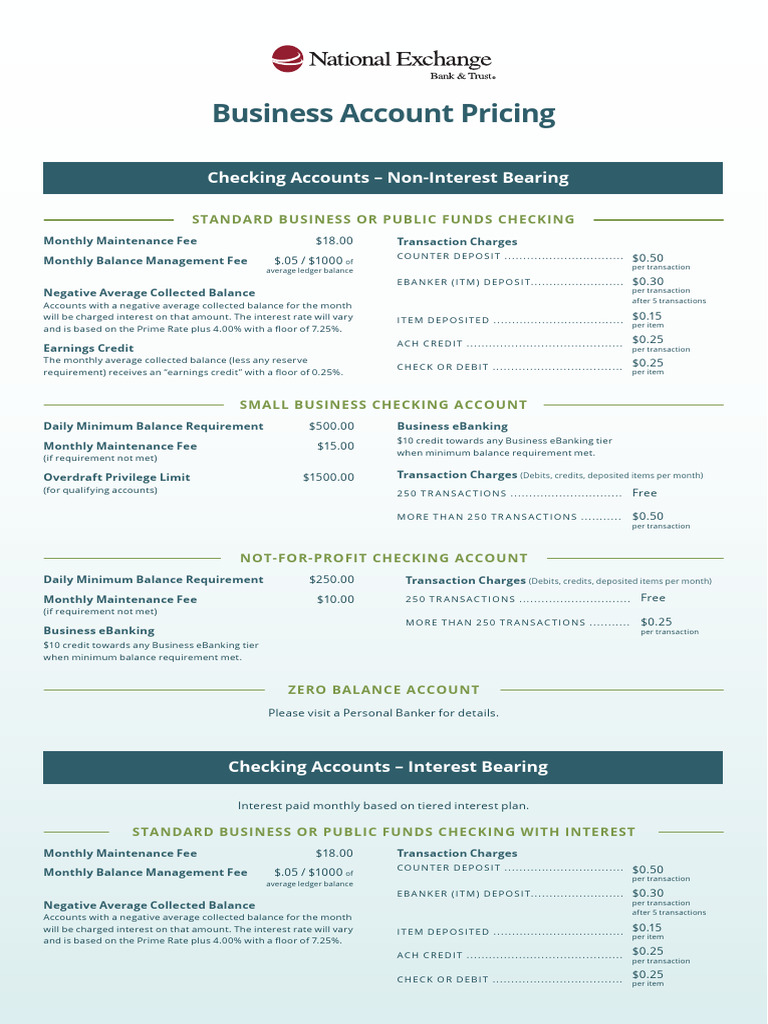 Business Account Pricing Overview | PDF | Transaction Account | Credit Card