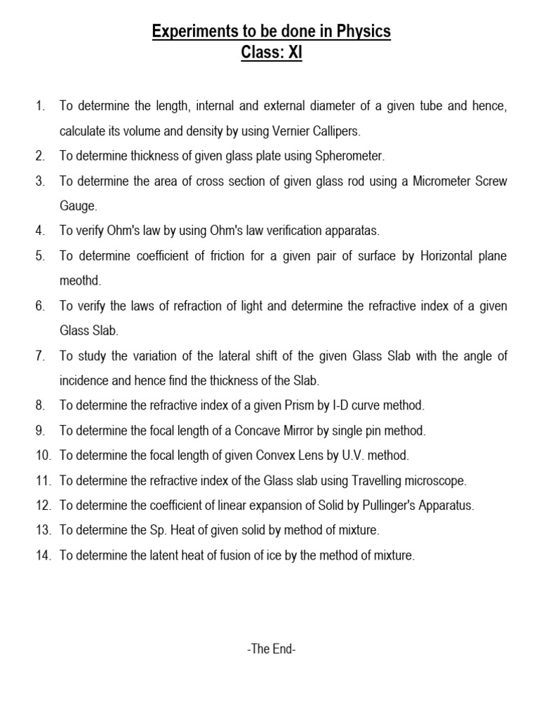 Physics Practical Experiments XI | PDF