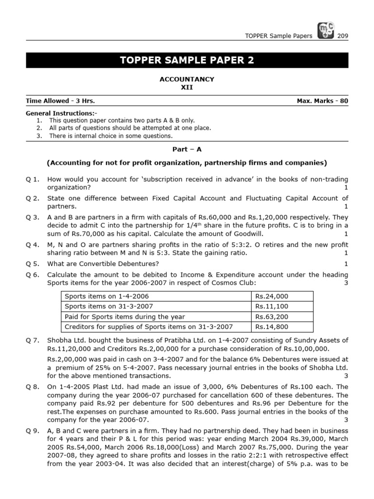 Topper Sample Papers for Accountancy XII | PDF | Balance Sheet | Expense