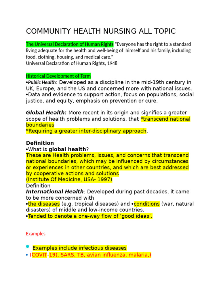 Community Health Nursing Topics | PDF | Maternal Health | Preventive ...