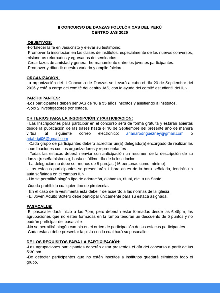 Concurso de Danzas Folclóricas 2025 | PDF | Bailes | Ritmo