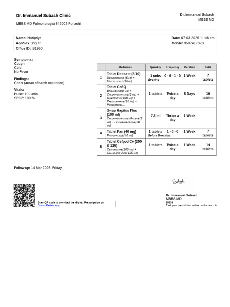 Deskast 5 Prescription for Cough Relief | PDF | Medicine | Drugs
