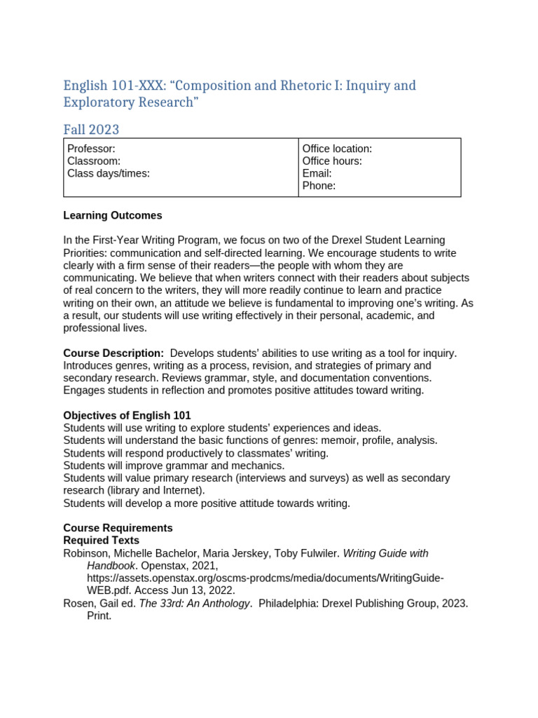 English 101: Composition & Rhetoric I | PDF | Books | Title Ix