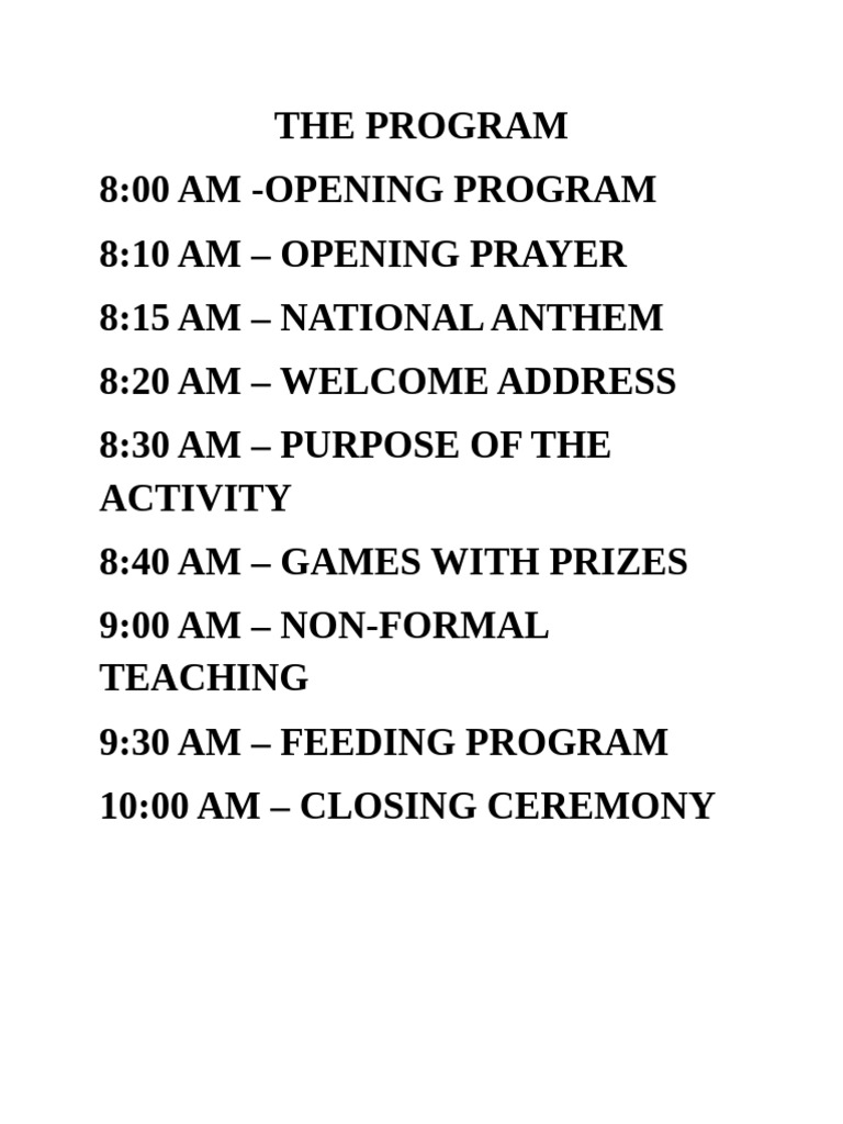 Event Schedule: Opening Program Agenda | PDF