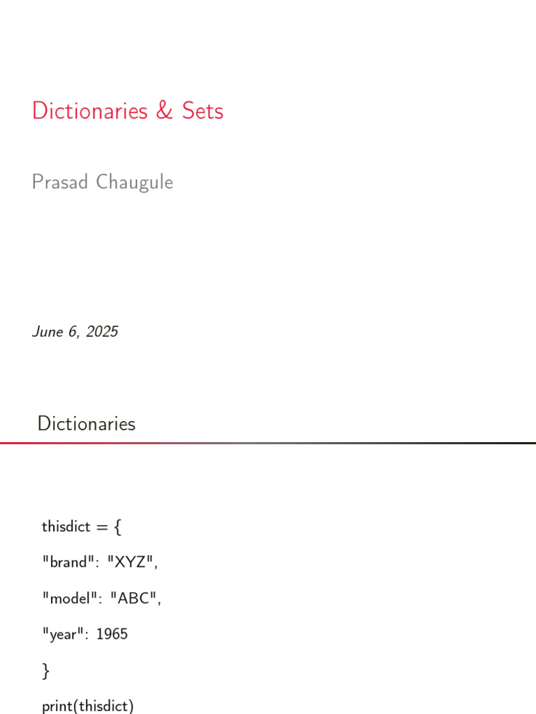 Python Dictionaries and Sets Guide | PDF | Computer Programming ...