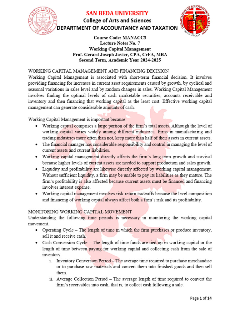 Working Capital Management | PDF | Working Capital | Loans