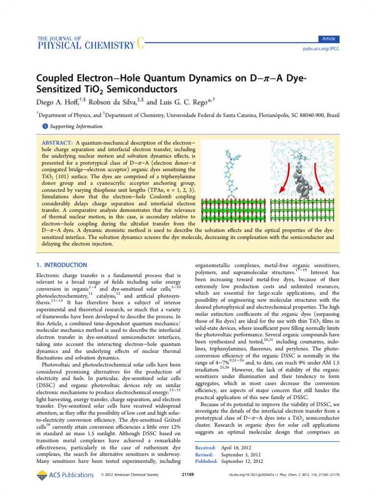 Quantum Dynamics of D−π−A Dyes on TiO2 | PDF | Molecular Orbital ...