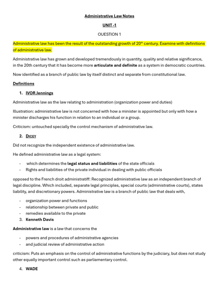 Administrative Law UNIT-1 | PDF | Administrative Law | Rule Of Law