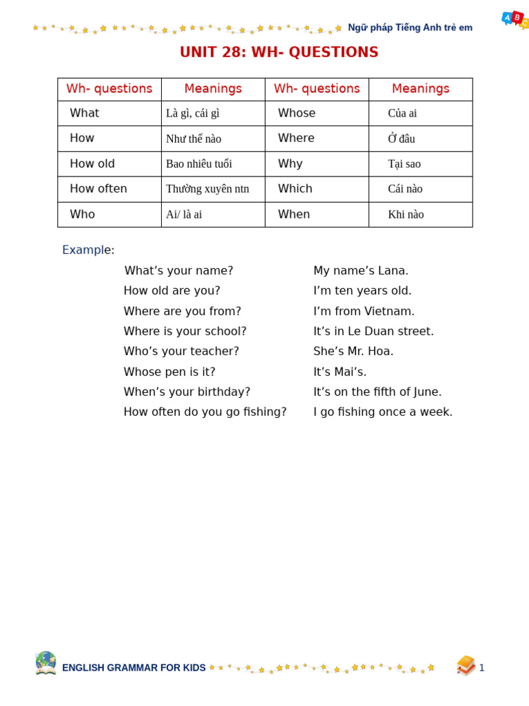 WH Questions for Kids Worksheets | PDF