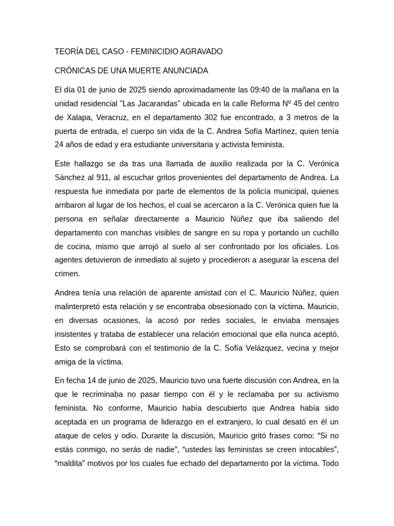 Feminicidio Agravado en Xalapa: Caso Andrea | PDF | Intención (Derecho ...