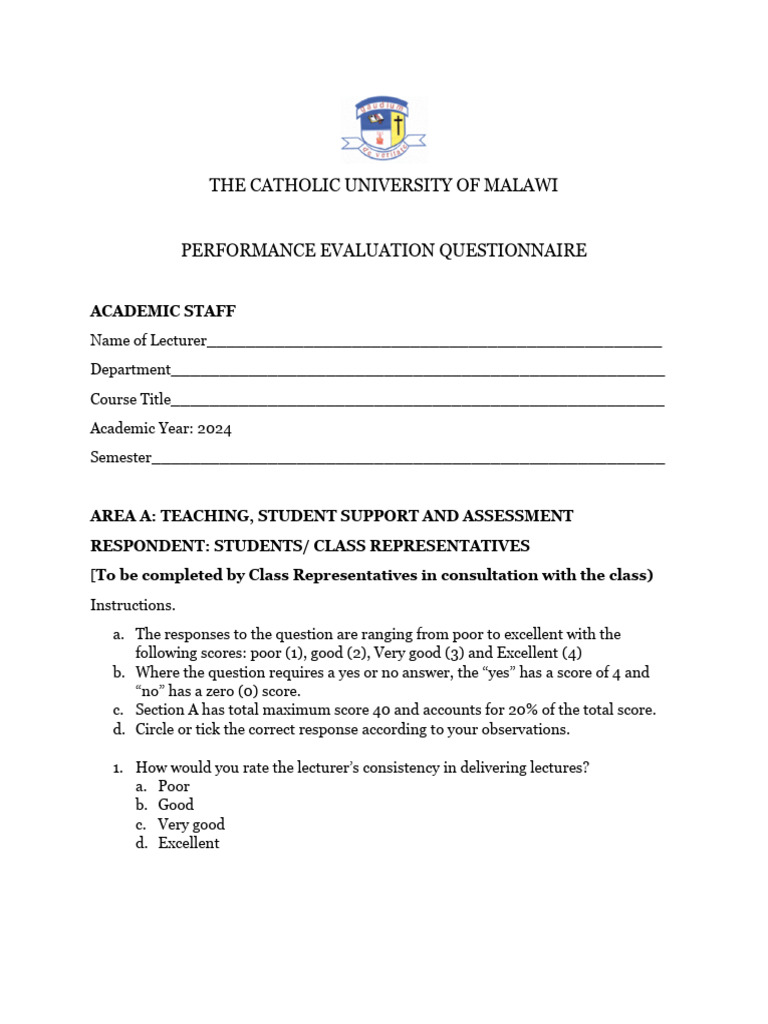 Performance Assesment Questionaire For Academic Members of Staff | PDF ...