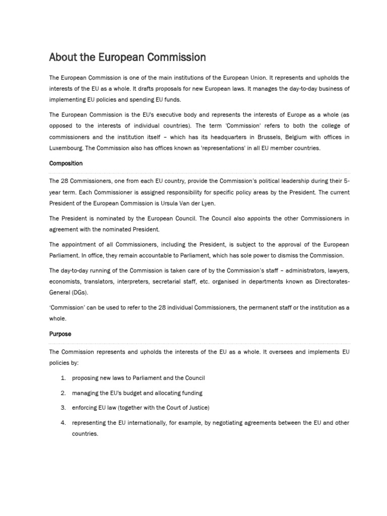 Overview of the European Commission | PDF | European Commission | World ...