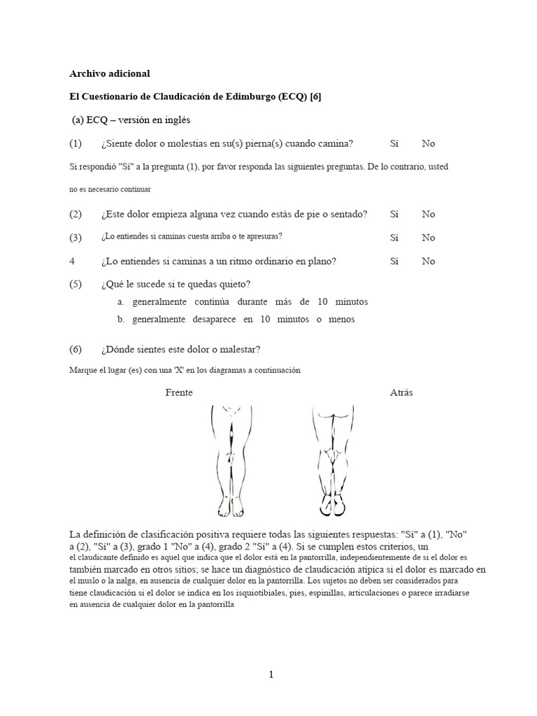 Cuestionario de Edimburgo para Claudicación | PDF