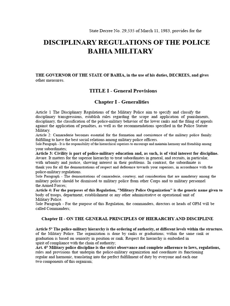 Bahia Military Police Disciplinary Regulations | PDF | Punishments ...