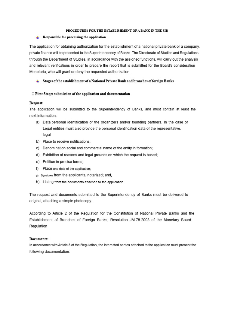 Procedures For The Establishment of A Bank in The Sib | PDF | Banks ...