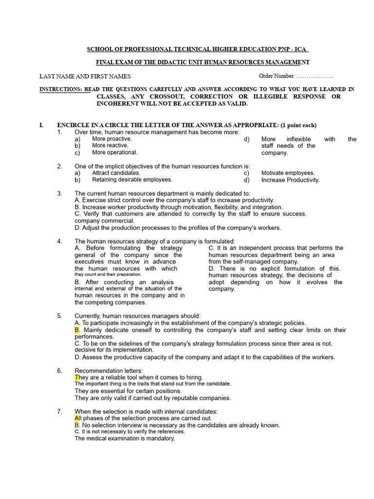 Human Resources Management Exam Guide | PDF | Recruitment | Human Resources