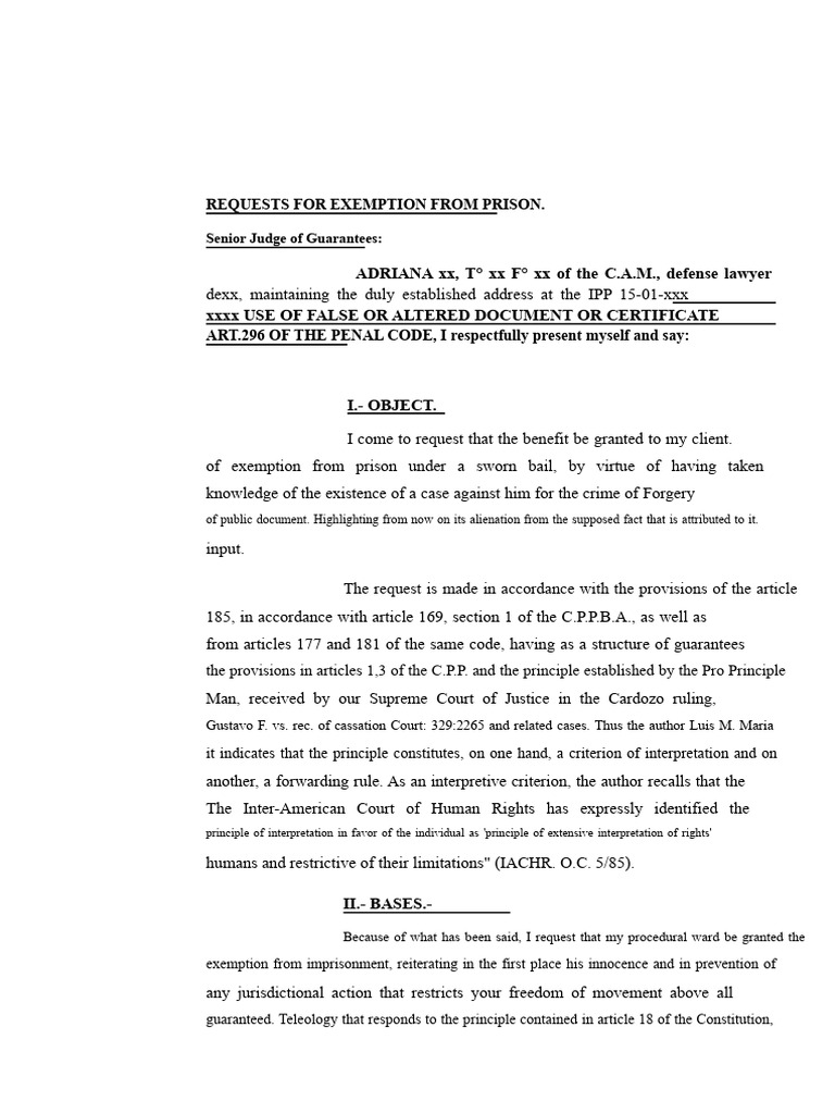 Request For Exemption From Prison | PDF | Bail | Sentence (Law)