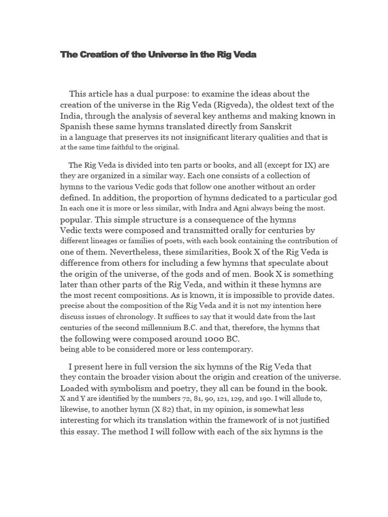 Creation Hymns in Rig Veda X | PDF | Vedas