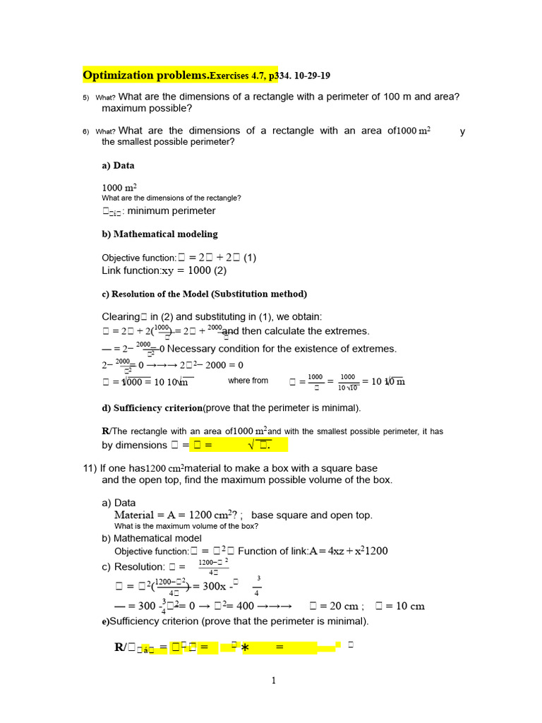 Optimization Problems PP2 | PDF | Mathematical Optimization | Area